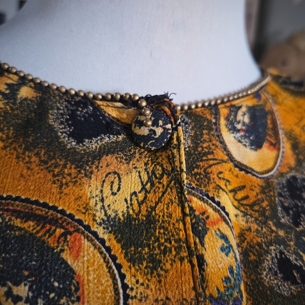 Vintage‎ 90s PLATINUM PETITES Women's Clock Print Button Front Short Sleeve Top - Picture 7 of 8